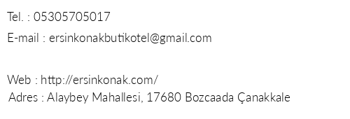 Ersin Konak Butik Otel telefon numaralar, faks, e-mail, posta adresi ve iletiim bilgileri